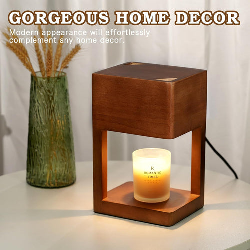 Elegant Dimmable Candle Warmer Lamp in Wood Finish - Perfect for Cozy Nights and Special Occasions with Timer Function and Two 35 Watt Bulbs