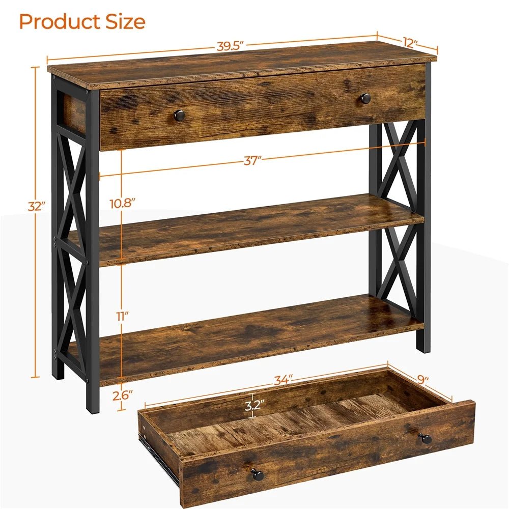 Stylish Rustic Brown 2-Tier X-Design Console Table for Entryway – Perfect Storage Solution!