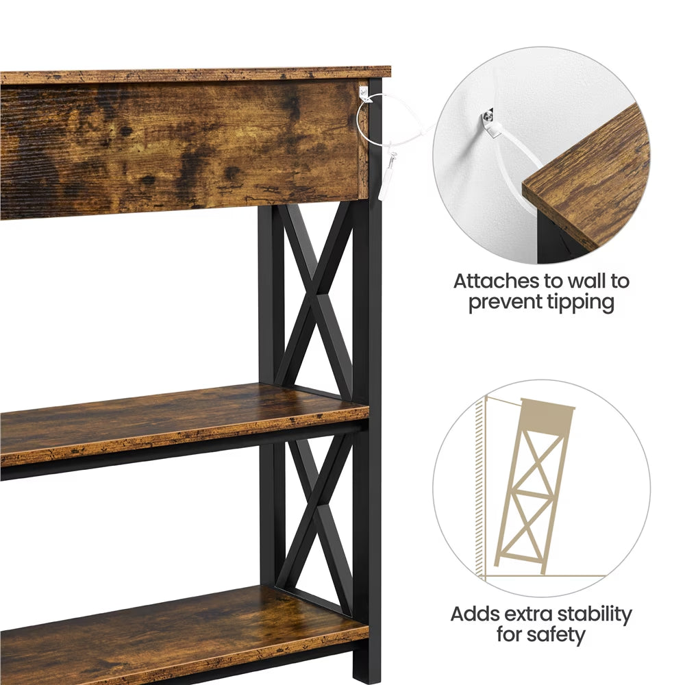 Stylish Rustic Brown 2-Tier X-Design Console Table for Entryway – Perfect Storage Solution!