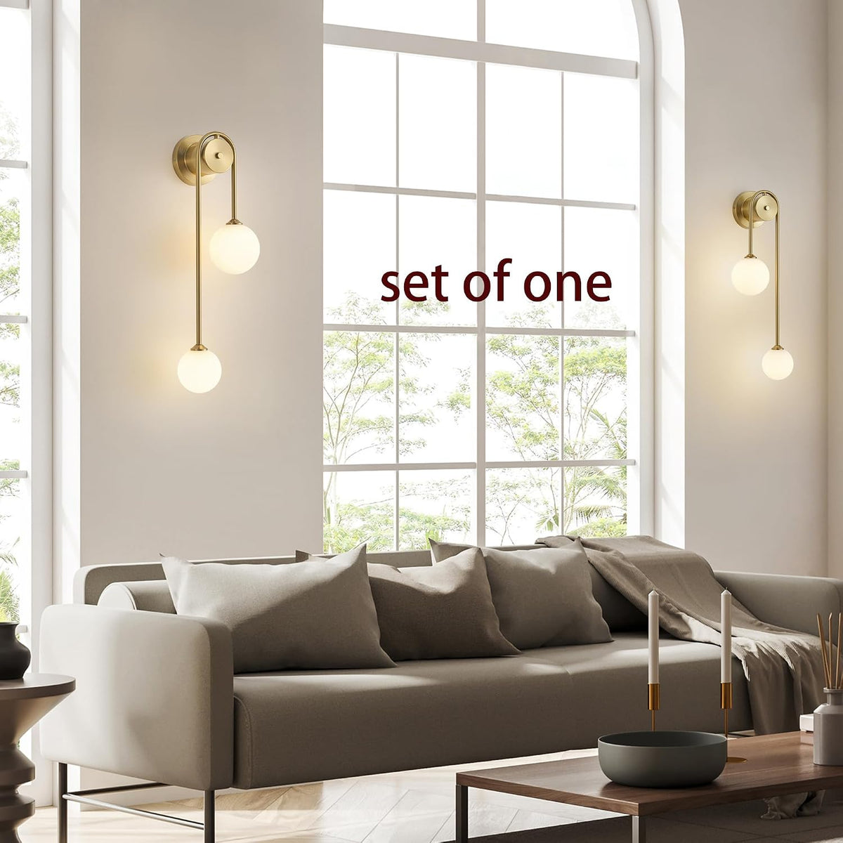 Golden Wall Lamp Double Ball, Mid-Century Modern Glass Wall Sconces,With G9 Tricolor Bulb for Living Room Bedroom Bedside Stairs Restaurant Bathroom Corridor Aisle Lighting(1Pack)