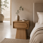 Sculptural Oak Nightstand with Drawer