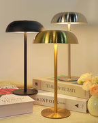 Stylish Cordless Gold Mushroom Table Lamp with Dimmable 3-Color LED and 5200mAh Rechargeable Battery
