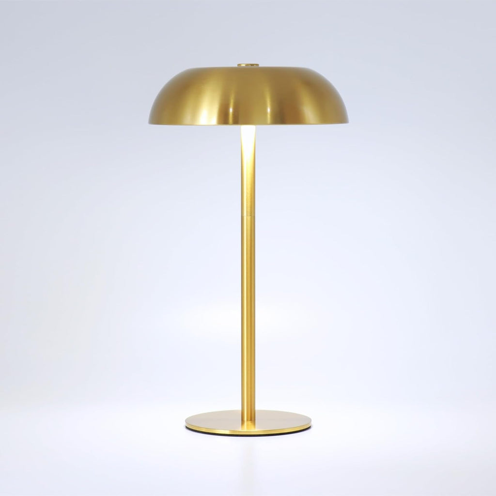 Stylish Cordless Gold Mushroom Table Lamp with Dimmable 3-Color LED and 5200mAh Rechargeable Battery