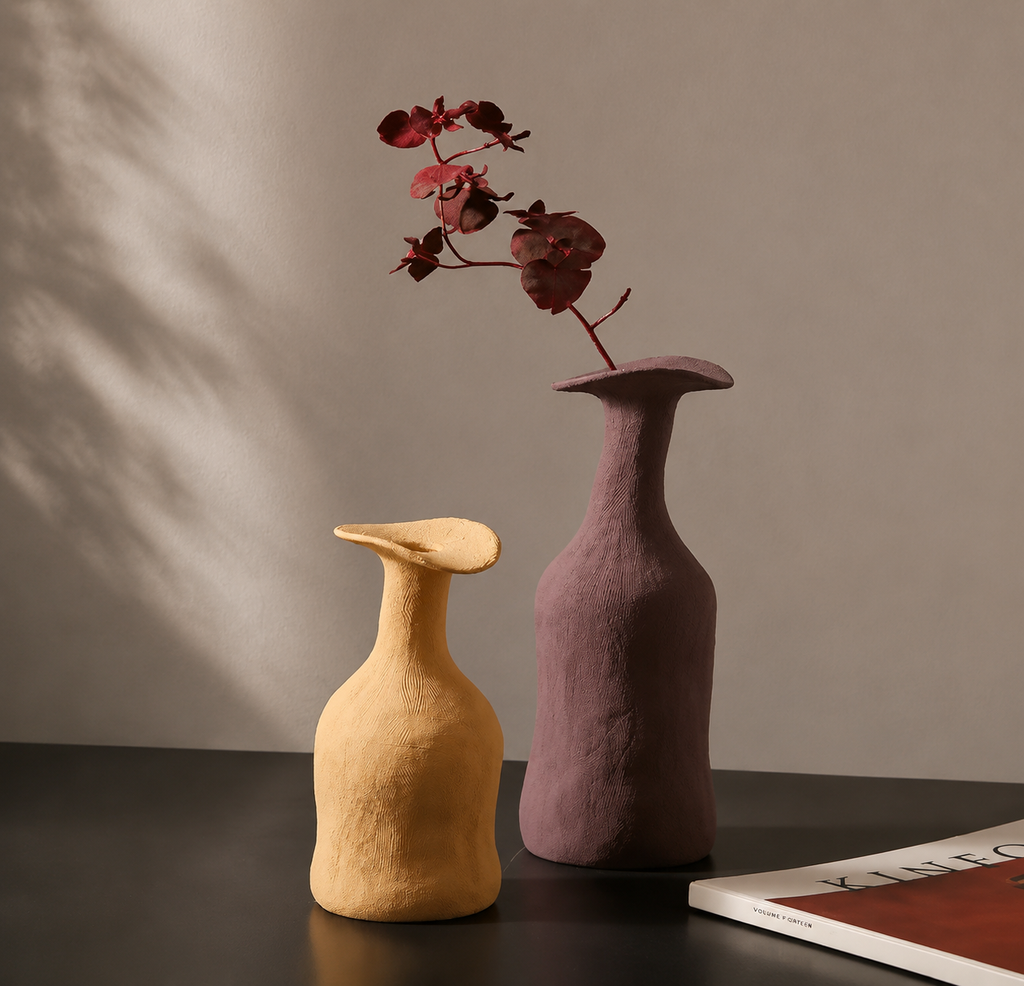 Blue-grey ceramic vase with dimensions – 33.5cm H x 8.5cm W