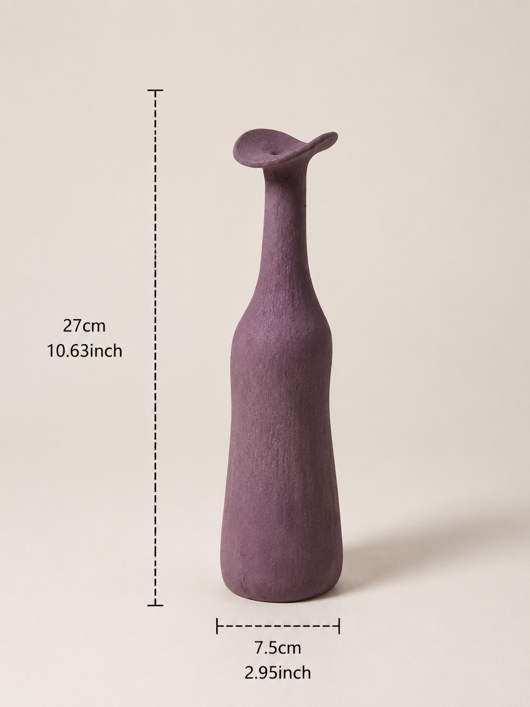 White ceramic vase with dimensions – 39cm H x 8.5cm W