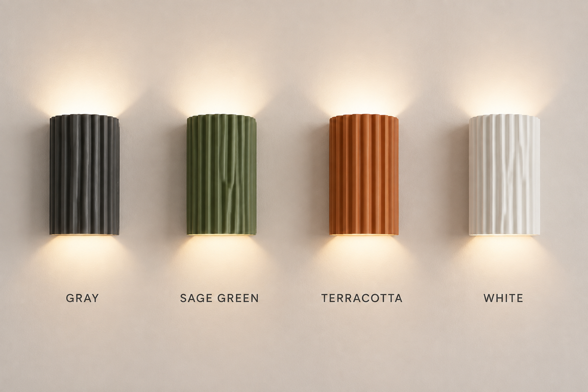 Fluted Resin Wall Light in Gray, Sage Green, Terracotta, and White colorways
