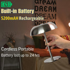 Stylish Cordless Gold Mushroom Table Lamp with Dimmable 3-Color LED and 5200mAh Rechargeable Battery