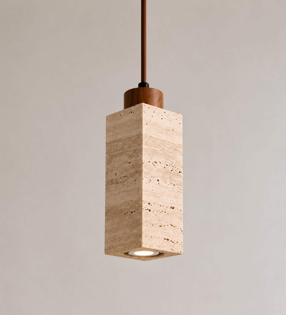 Travertine stone rectangle pendant light close-up