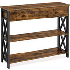 Stylish Rustic Brown 2-Tier X-Design Console Table for Entryway – Perfect Storage Solution!