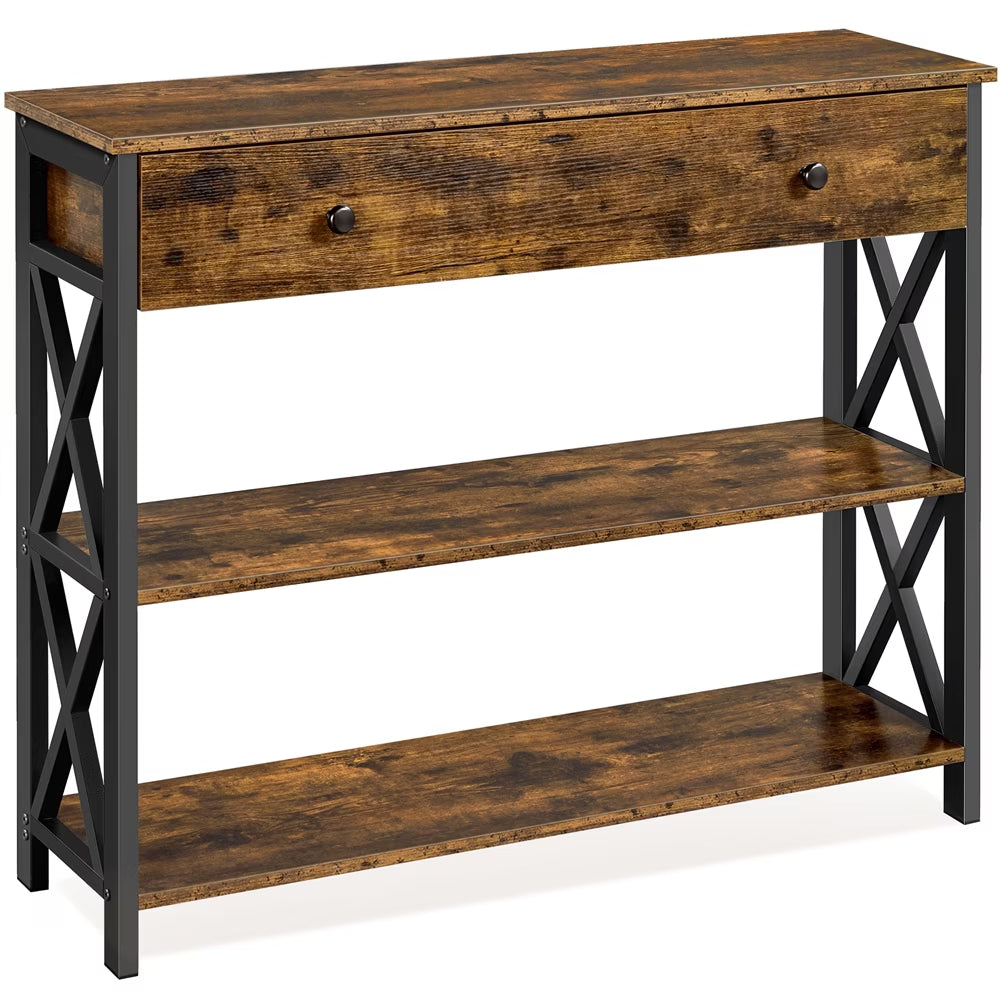 Stylish Rustic Brown 2-Tier X-Design Console Table for Entryway – Perfect Storage Solution!