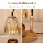 Premium Glass Candle Warmer Lamp - close-up of ribbed glass shade and golden finish