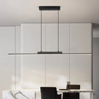 Linear LED pendant light over a white dining table