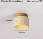 Travertine Stone & Wood LED Flush Mount Ceiling Light
