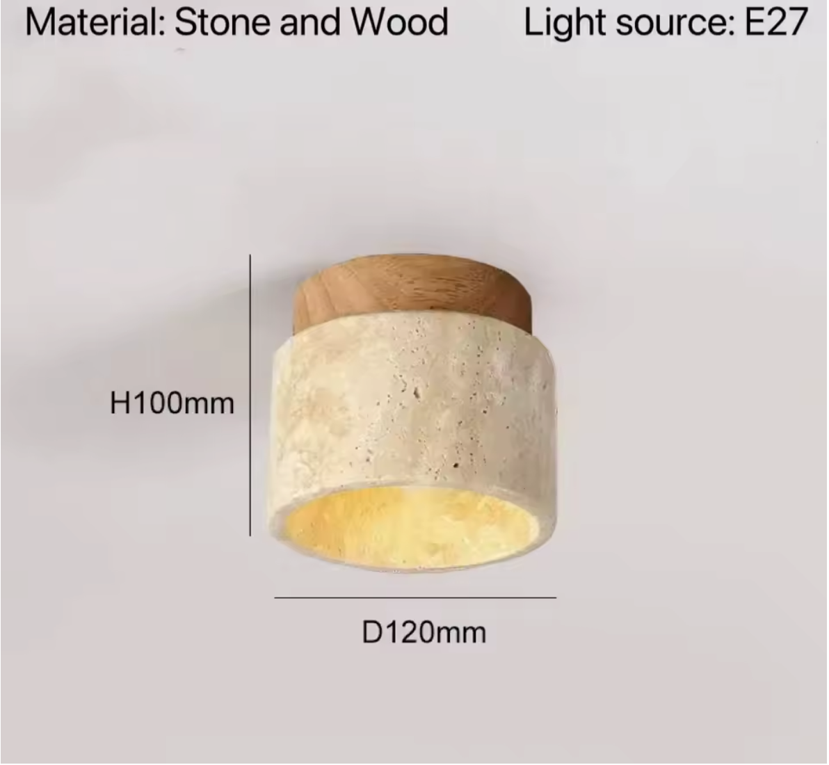Travertine Stone & Wood LED Flush Mount Ceiling Light