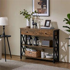 Stylish Rustic Brown 2-Tier X-Design Console Table for Entryway – Perfect Storage Solution!