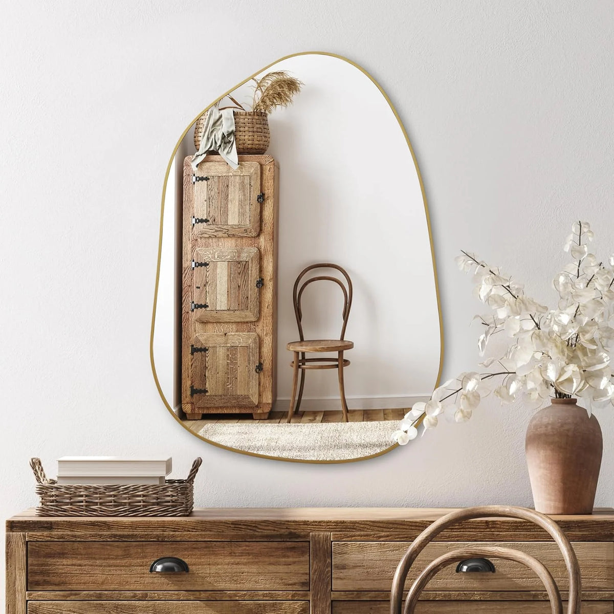 Transform Your Space with Our Stunning Irregular Wall Mirror - 28''x20'' Gold Framed Beauty for Any Room