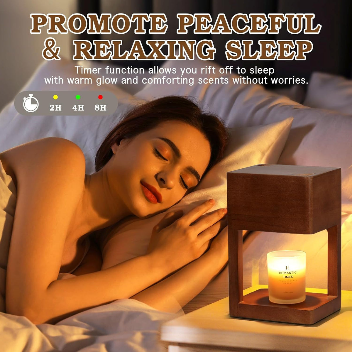 Elegant Dimmable Candle Warmer Lamp in Wood Finish - Perfect for Cozy Nights and Special Occasions with Timer Function and Two 35 Watt Bulbs