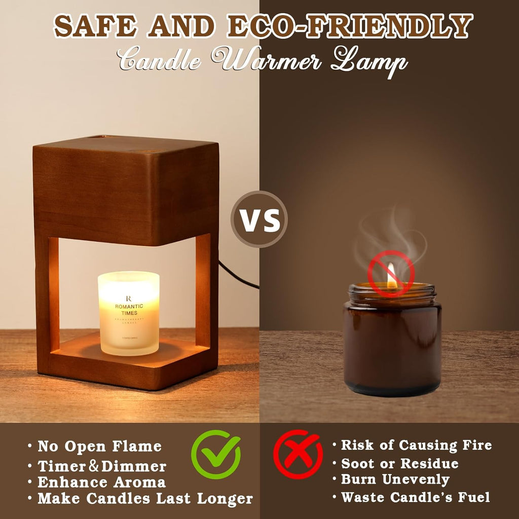 Elegant Dimmable Candle Warmer Lamp in Wood Finish - Perfect for Cozy Nights and Special Occasions with Timer Function and Two 35 Watt Bulbs