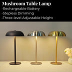 Stylish Cordless Gold Mushroom Table Lamp with Dimmable 3-Color LED and 5200mAh Rechargeable Battery