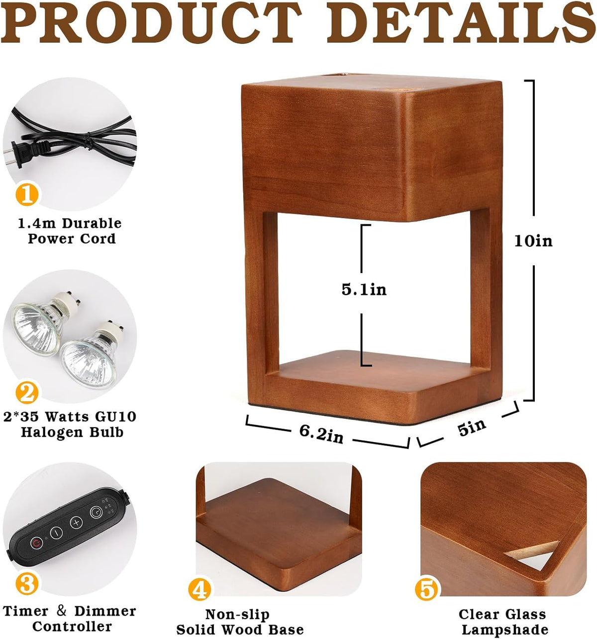 Elegant Dimmable Candle Warmer Lamp in Wood Finish - Perfect for Cozy Nights and Special Occasions with Timer Function and Two 35 Watt Bulbs