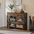 Stylish Rustic Brown 2-Tier X-Design Console Table for Entryway – Perfect Storage Solution!