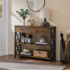 Stylish Rustic Brown 2-Tier X-Design Console Table for Entryway – Perfect Storage Solution!