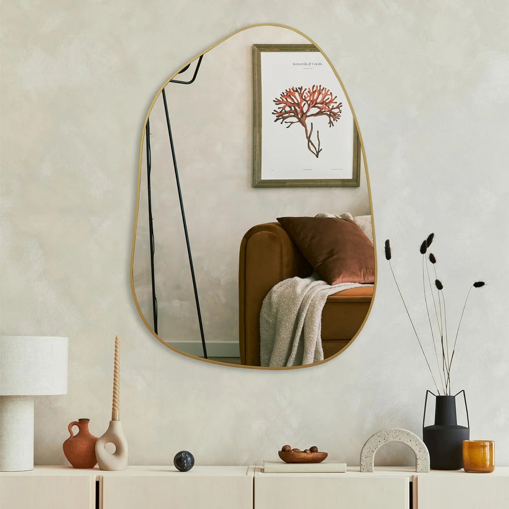 Transform Your Space with Our Stunning Irregular Wall Mirror - 28''x20'' Gold Framed Beauty for Any Room