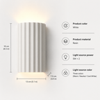 Fluted Resin Wall Light dimensions and specifications — White